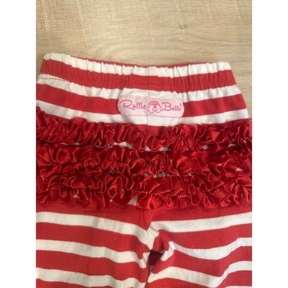 Red & White Striped Girls Ruffle Butt Pants With Frilly Hem & Bow Accents Cotton - Picture 4 of 6